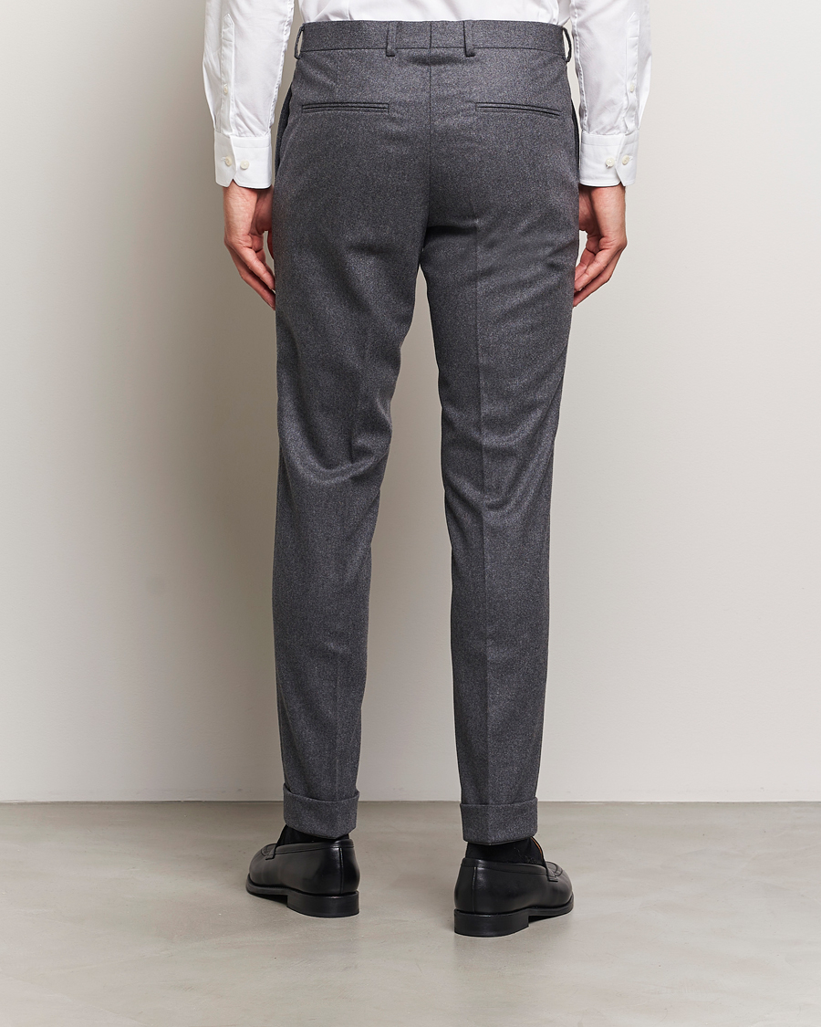 Herr | Byxor | Oscar Jacobson | Denz Turn Up Flannel Trousers Grey Melange