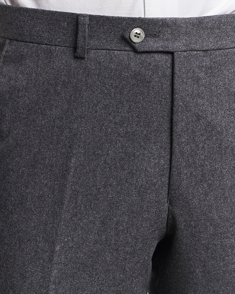 Herr | Byxor | Oscar Jacobson | Denz Turn Up Flannel Trousers Grey Melange