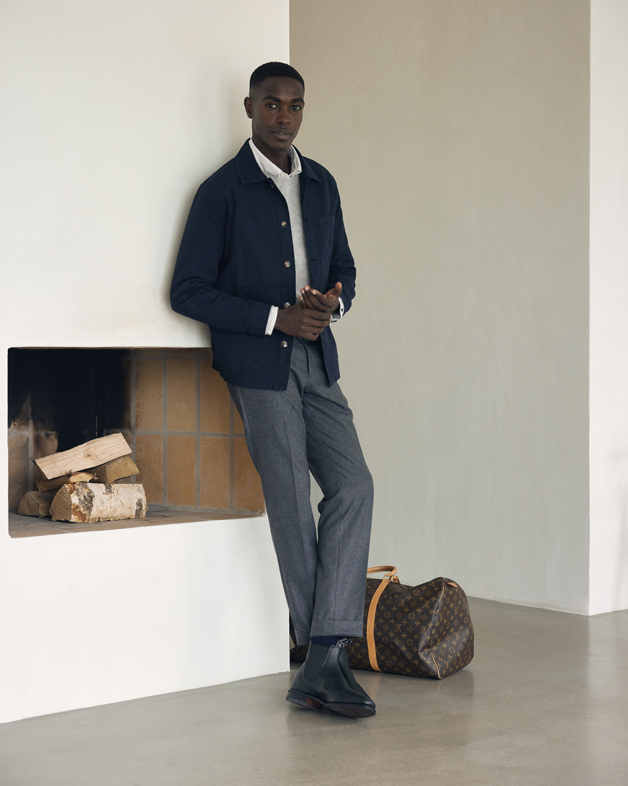 Herr | Byxor | Oscar Jacobson | Denz Turn Up Flannel Trousers Grey Melange