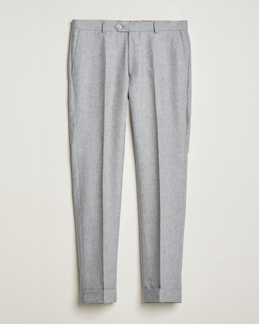 Herr | Byxor | Oscar Jacobson | Denz Turn Up Flannel Trousers Light Grey Melang