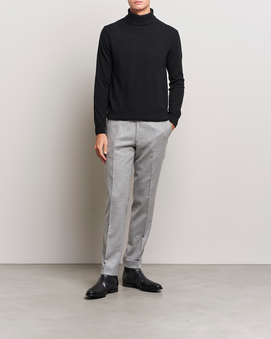Herr | Flanellbyxor | Oscar Jacobson | Denz Turn Up Flannel Trousers Light Grey