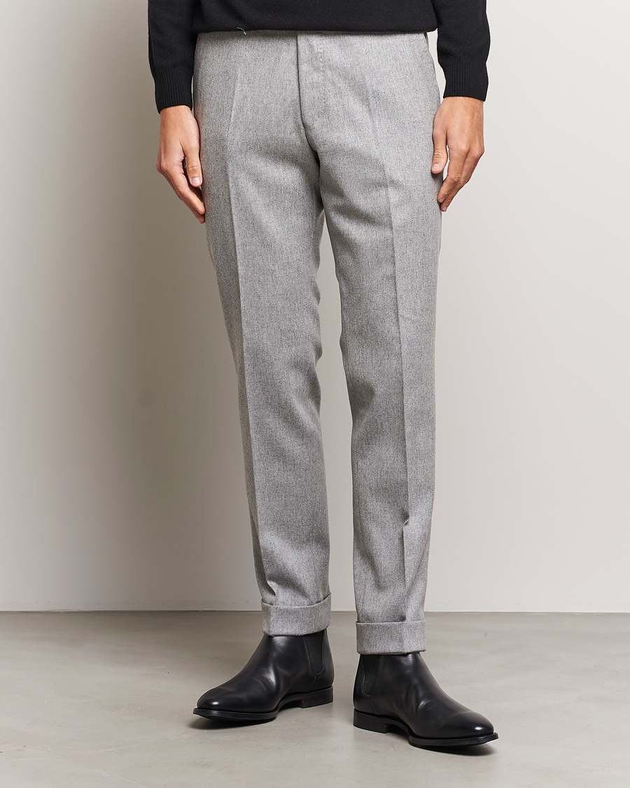 Herr | Flanellbyxor | Oscar Jacobson | Denz Turn Up Flannel Trousers Light Grey Melange