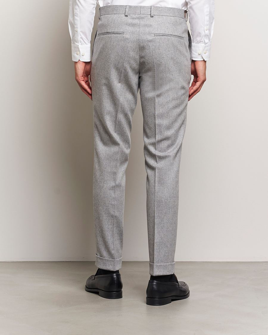 Herr | Byxor | Oscar Jacobson | Denz Turn Up Flannel Trousers Light Grey Melang
