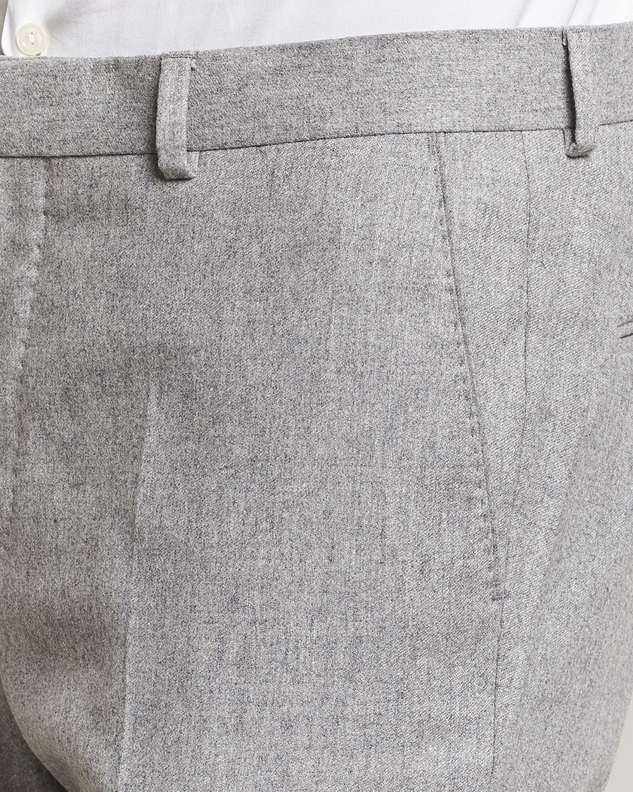 Herr | Byxor | Oscar Jacobson | Denz Turn Up Flannel Trousers Light Grey Melang