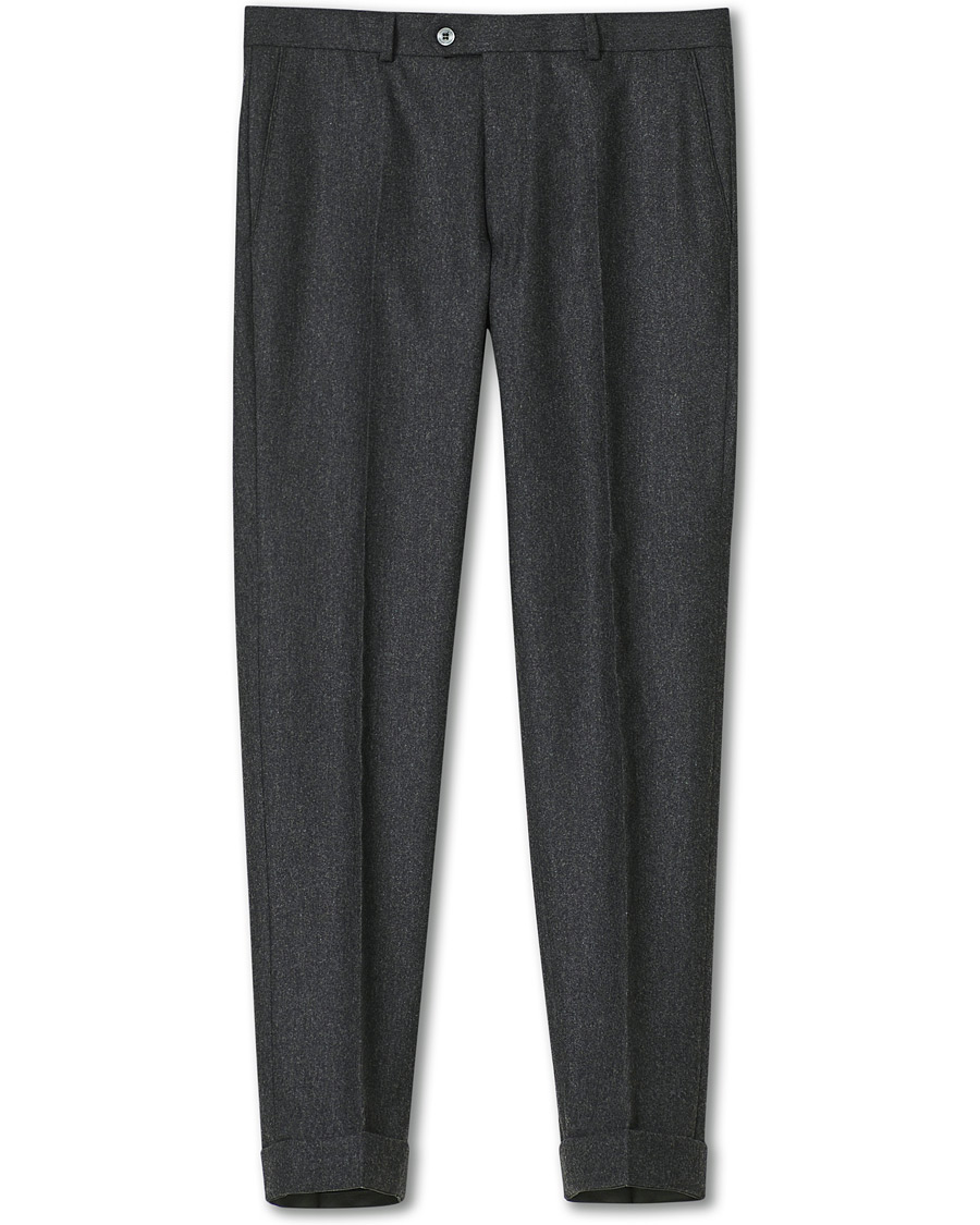 Herr | Byxor | Oscar Jacobson | Denz Turn Up Flannel Trousers Charcoal