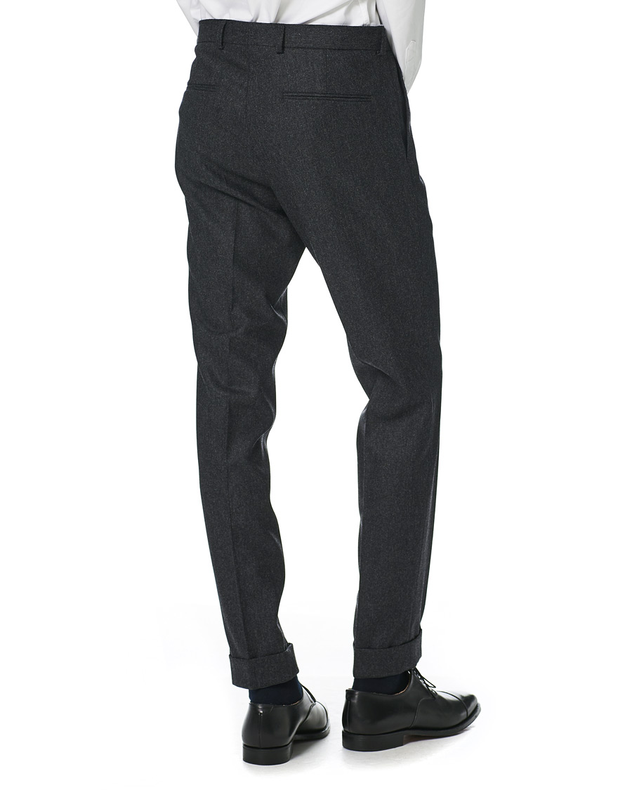 Herr | Byxor | Oscar Jacobson | Denz Turn Up Flannel Trousers Charcoal