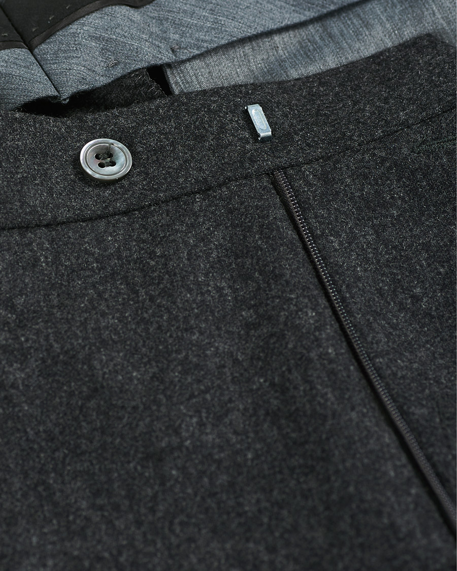 Herr | Byxor | Oscar Jacobson | Denz Turn Up Flannel Trousers Charcoal