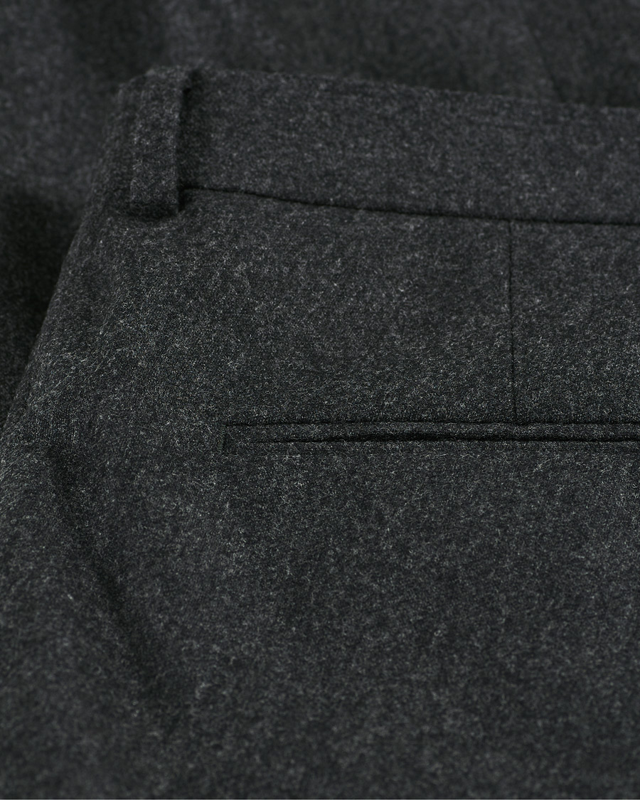 Herr | Byxor | Oscar Jacobson | Denz Turn Up Flannel Trousers Charcoal