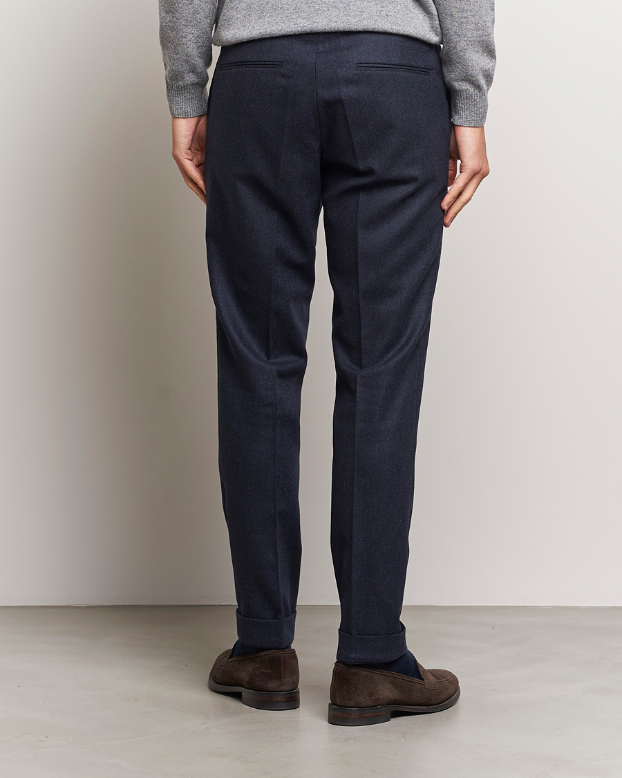 Herr | Byxor | Oscar Jacobson | Denz Turn Up Flannel Trousers Navy Melange