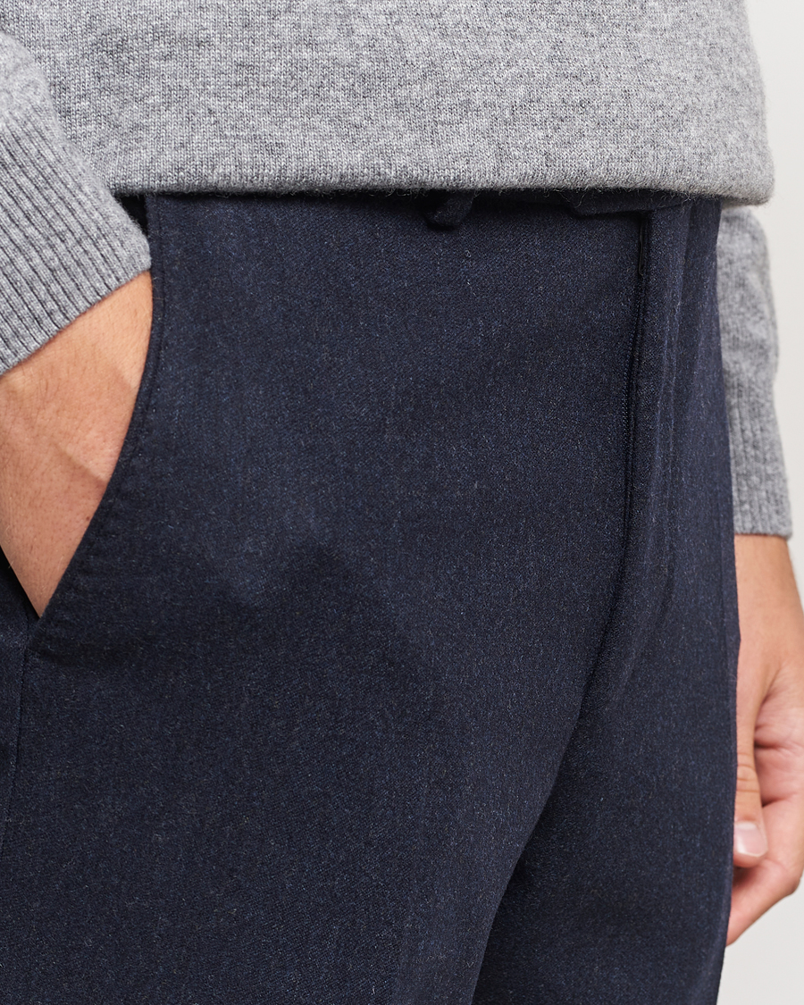 Herr | Byxor | Oscar Jacobson | Denz Turn Up Flannel Trousers Navy Melange