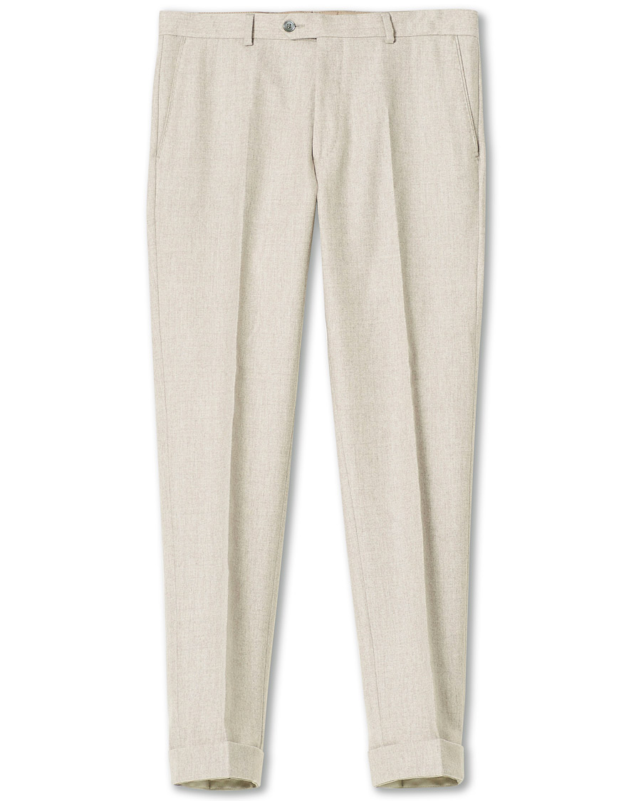 Herr | Byxor | Oscar Jacobson | Denz Turn Up Flannel Trousers Beige