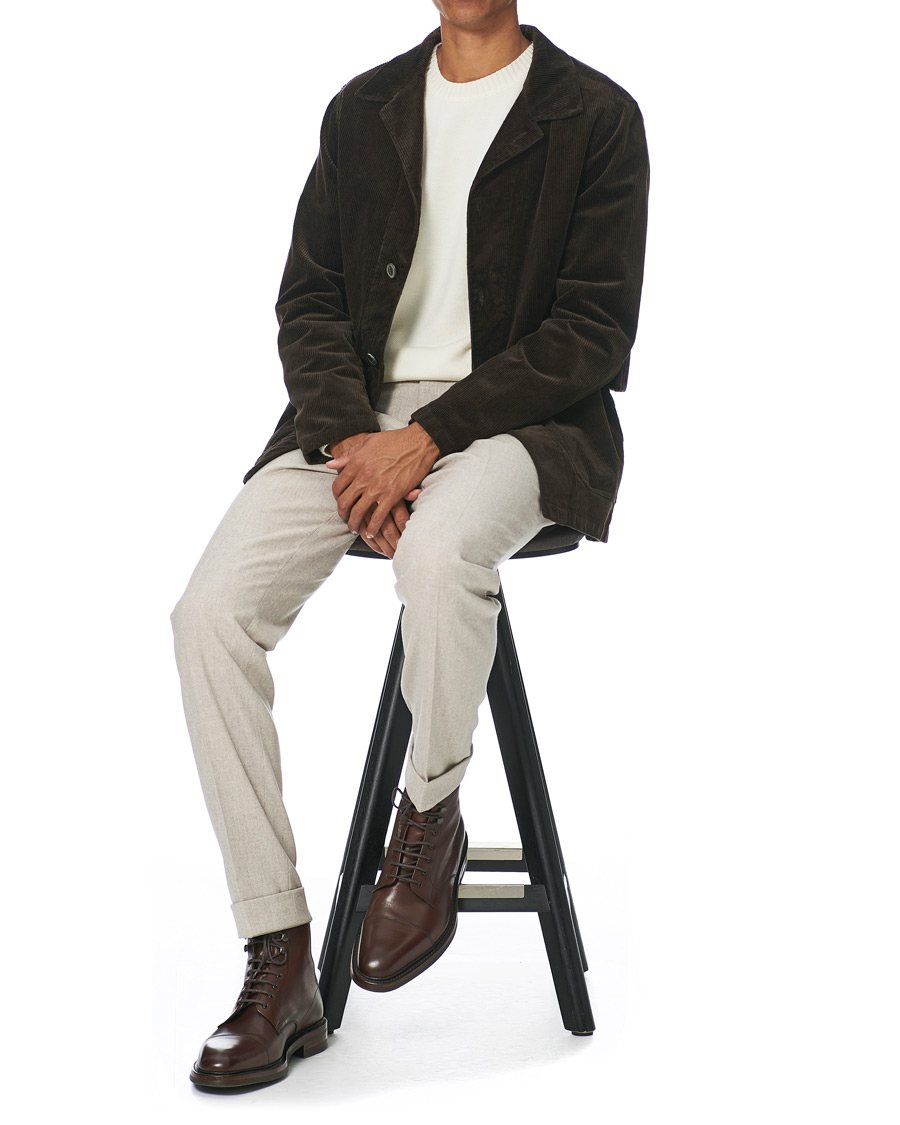 Herr | Byxor | Oscar Jacobson | Denz Turn Up Flannel Trousers Beige