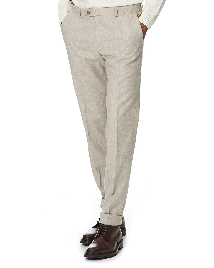 Herr | Byxor | Oscar Jacobson | Denz Turn Up Flannel Trousers Beige