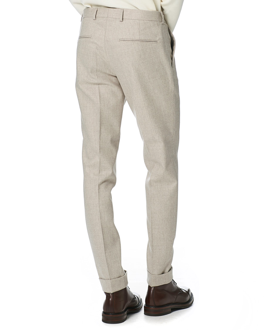 Herr | Byxor | Oscar Jacobson | Denz Turn Up Flannel Trousers Beige