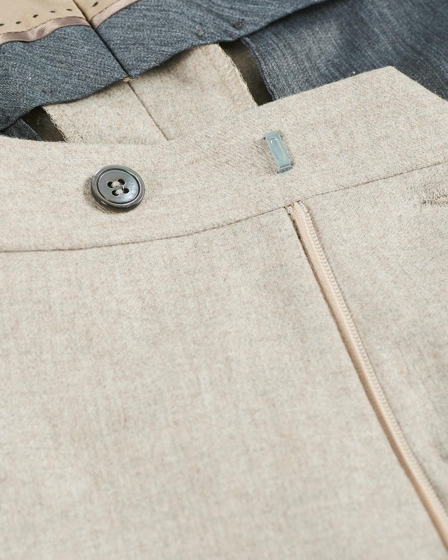 Herr | Byxor | Oscar Jacobson | Denz Turn Up Flannel Trousers Beige