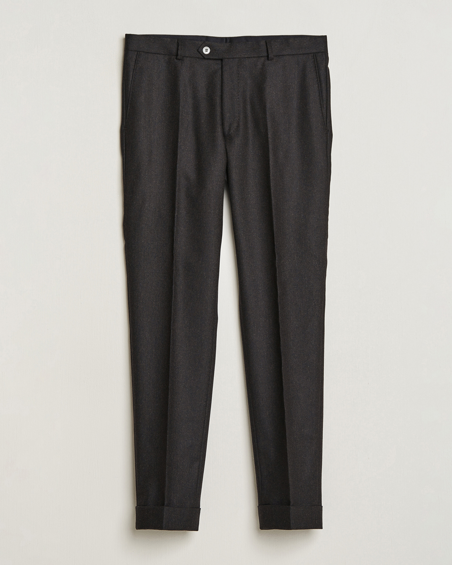 Herr | Byxor | Oscar Jacobson | Denz Turn Up Flannel Trousers Brown Melange