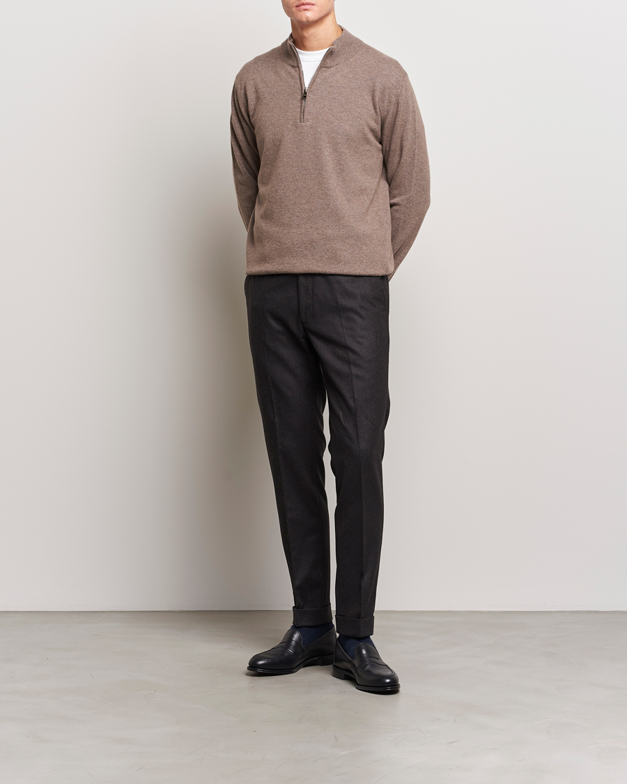 Herr | Byxor | Oscar Jacobson | Denz Turn Up Flannel Trousers Brown Melange