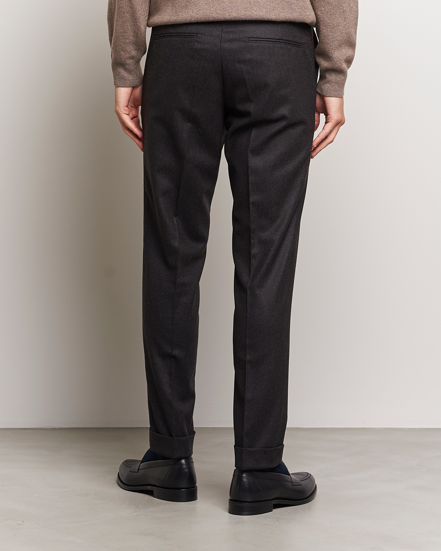 Herr | Byxor | Oscar Jacobson | Denz Turn Up Flannel Trousers Brown Melange
