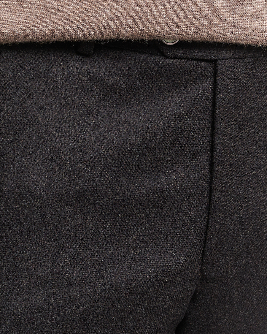 Herr | Byxor | Oscar Jacobson | Denz Turn Up Flannel Trousers Brown Melange