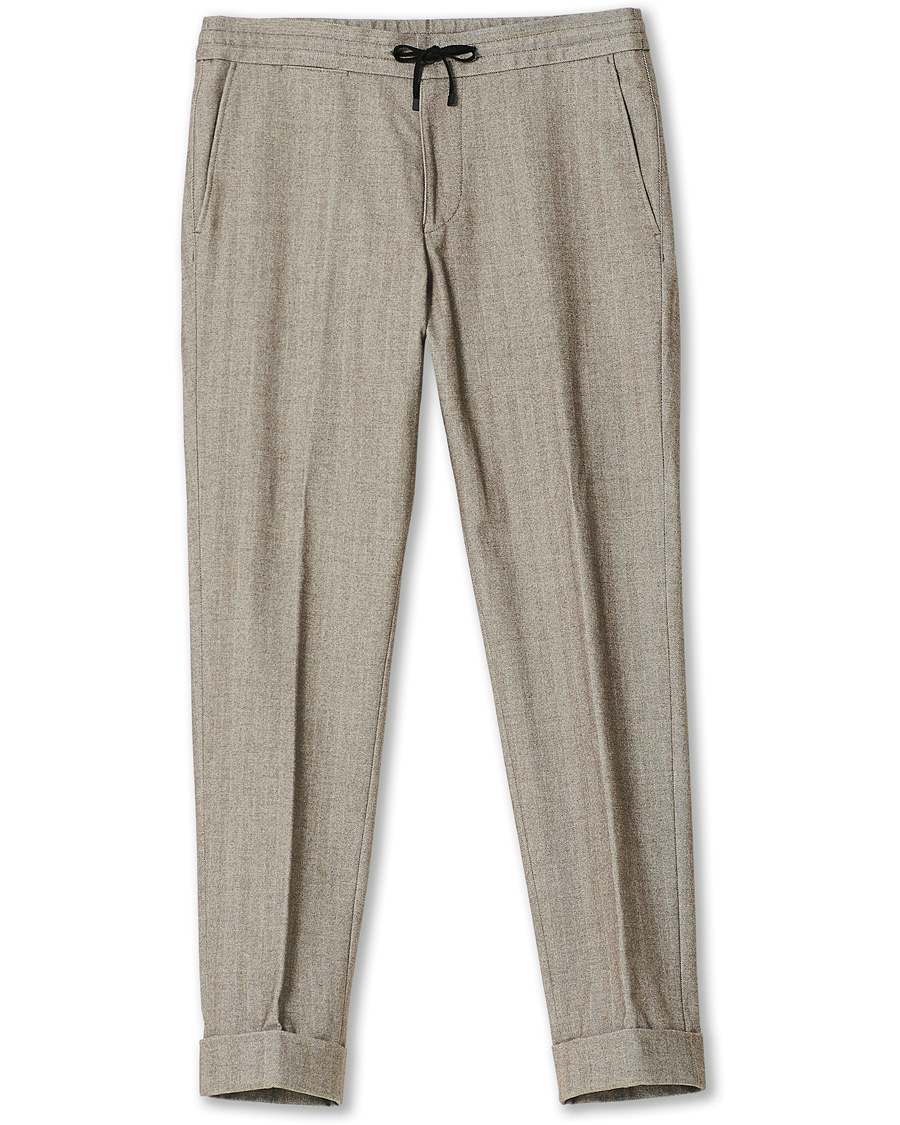 Herr | Byxor | Oscar Jacobson | Nolan Drawstring Herringbone Trousers Light Brown