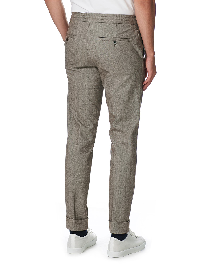 Herr | Byxor | Oscar Jacobson | Nolan Drawstring Herringbone Trousers Light Brown