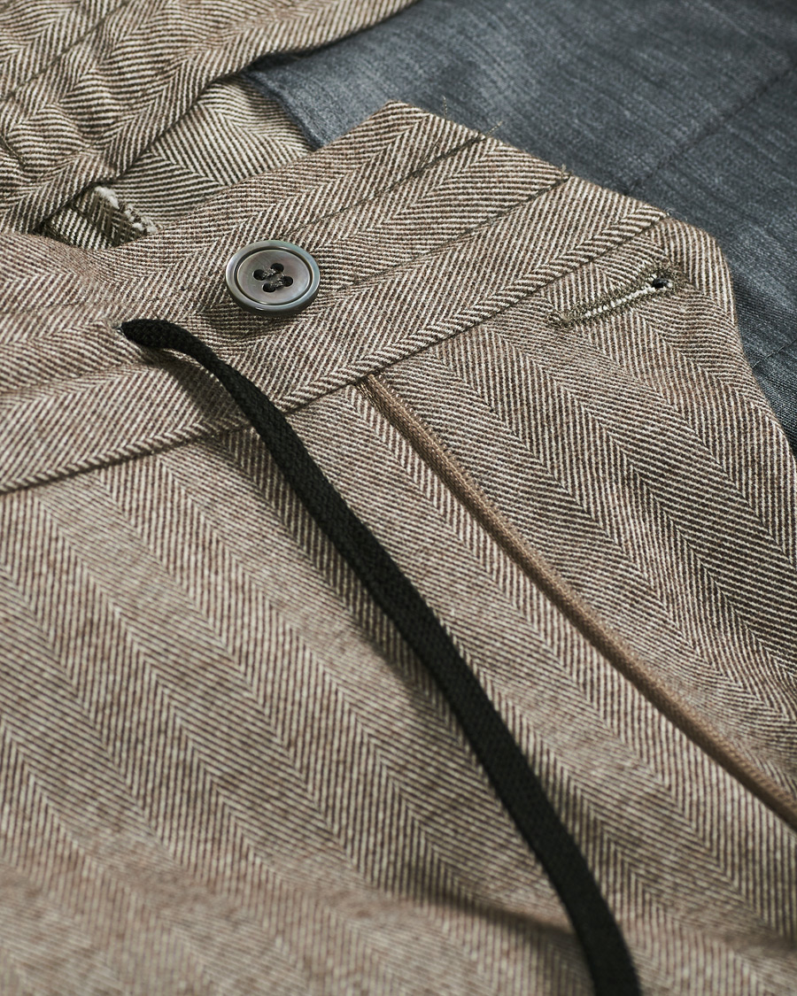 Herr | Byxor | Oscar Jacobson | Nolan Drawstring Herringbone Trousers Light Brown