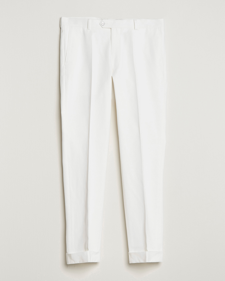 Herr | Byxor | Oscar Jacobson | Denz Brushed Cotton Turn Up Trousers Off White
