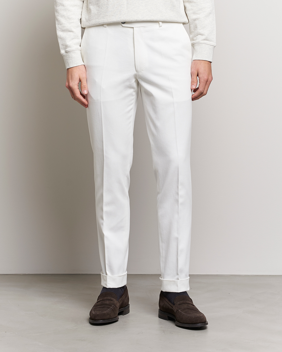 Herr |  | Oscar Jacobson | Denz Brushed Cotton Turn Up Trousers Off White