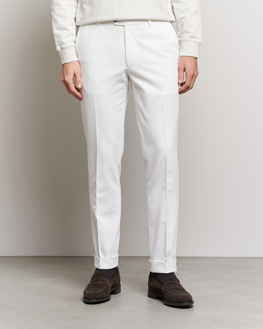 Herr | Byxor | Oscar Jacobson | Denz Brushed Cotton Turn Up Trousers Off White