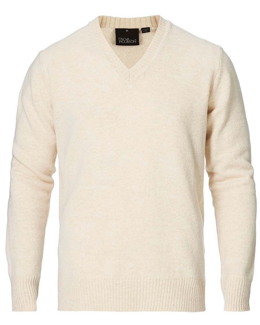 Herr | Tröjor | Oscar Jacobson | Lionel Heavy Wool V-Neck Creme
