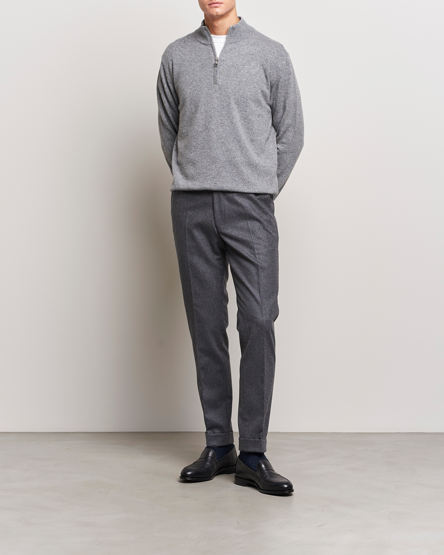 Herr | Tröjor | Oscar Jacobson | Patton Wool/Cashmere Half Zip Grey Melange