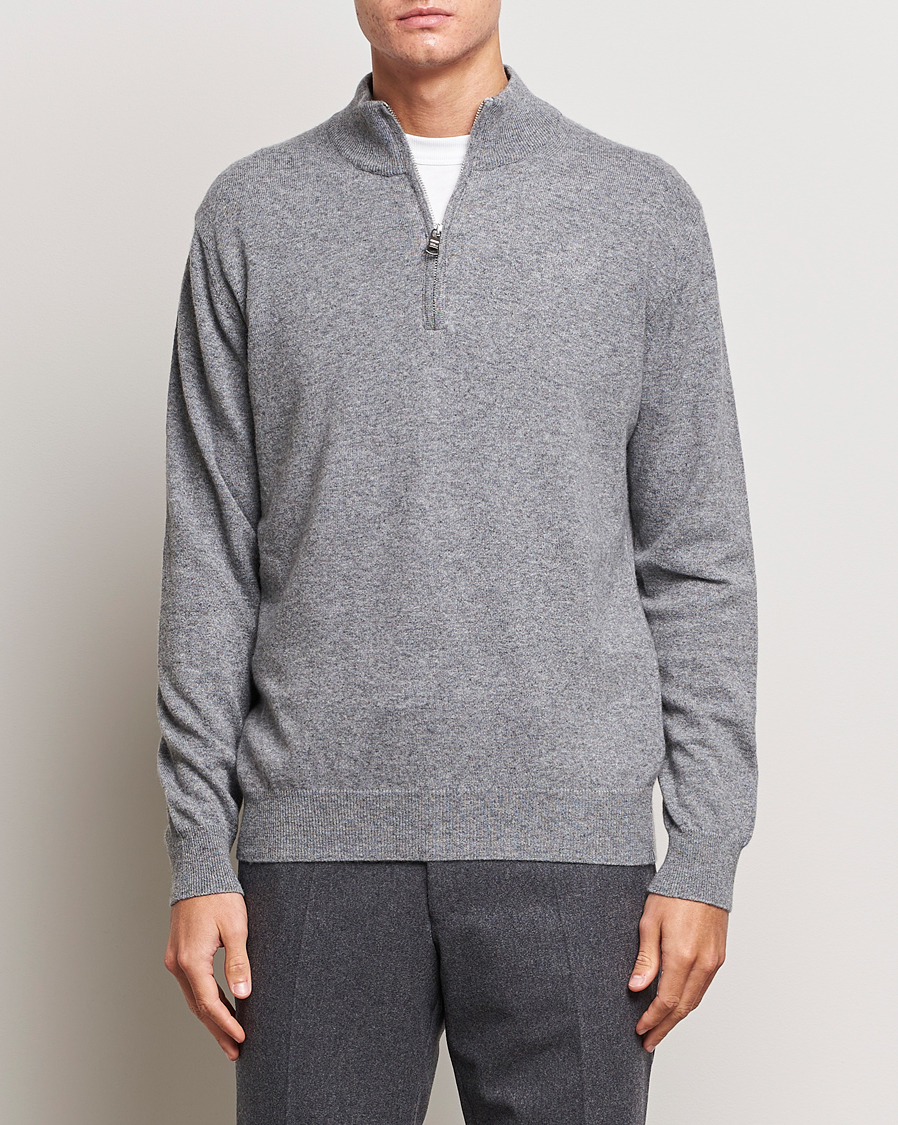 Herr | Half-zip | Oscar Jacobson | Patton Wool/Cashmere Half Zip Light Grey