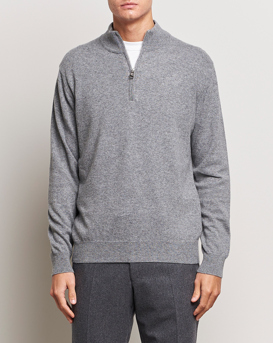 Herr | Tröjor | Oscar Jacobson | Patton Wool/Cashmere Half Zip Grey Melange