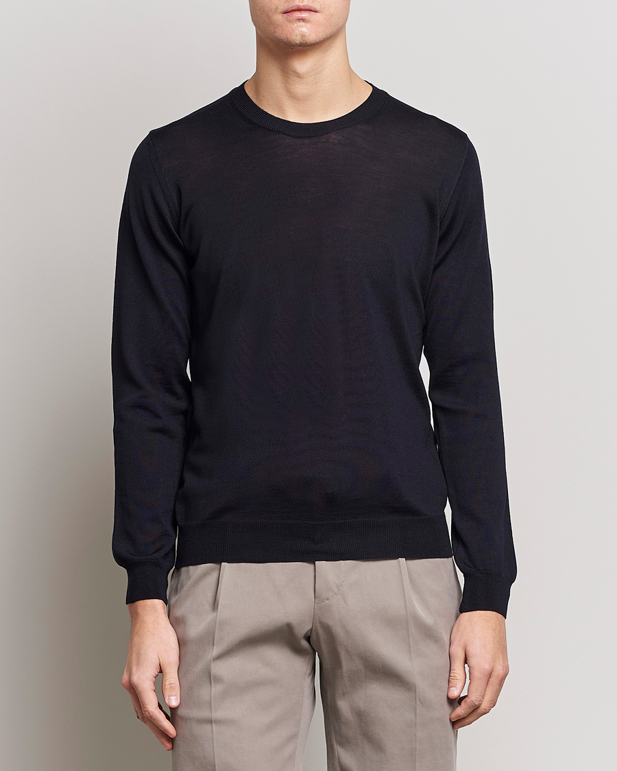 Herr |  | Oscar Jacobson | Custer Extra Fine Merino Crew Neck Navy