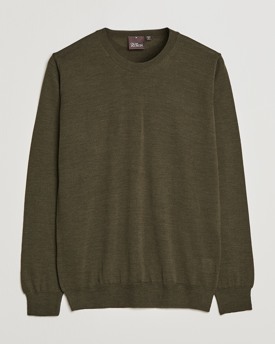 Herr | Tröjor | Oscar Jacobson | Custer Extra Fine Merino Crew Neck Green