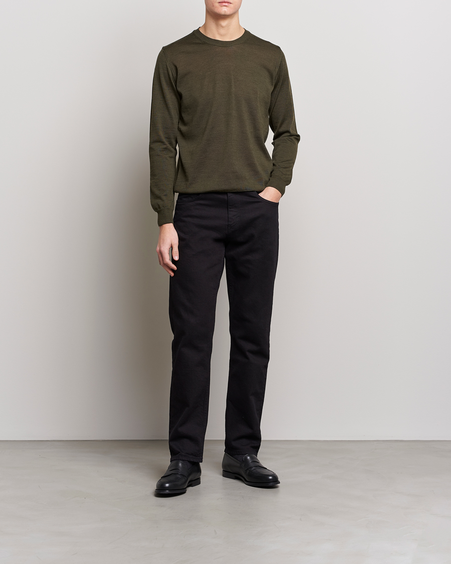 Herr | Tröjor | Oscar Jacobson | Custer Extra Fine Merino Crew Neck Green