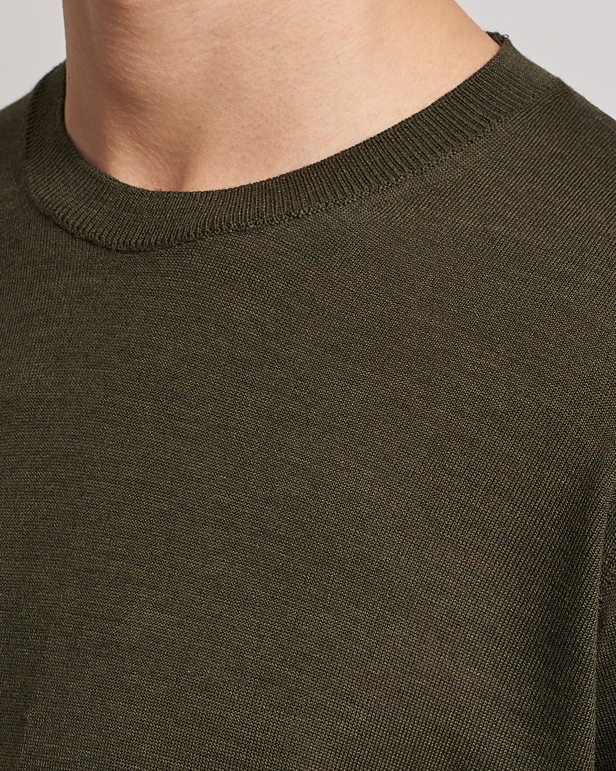 Herr | Tröjor | Oscar Jacobson | Custer Extra Fine Merino Crew Neck Green