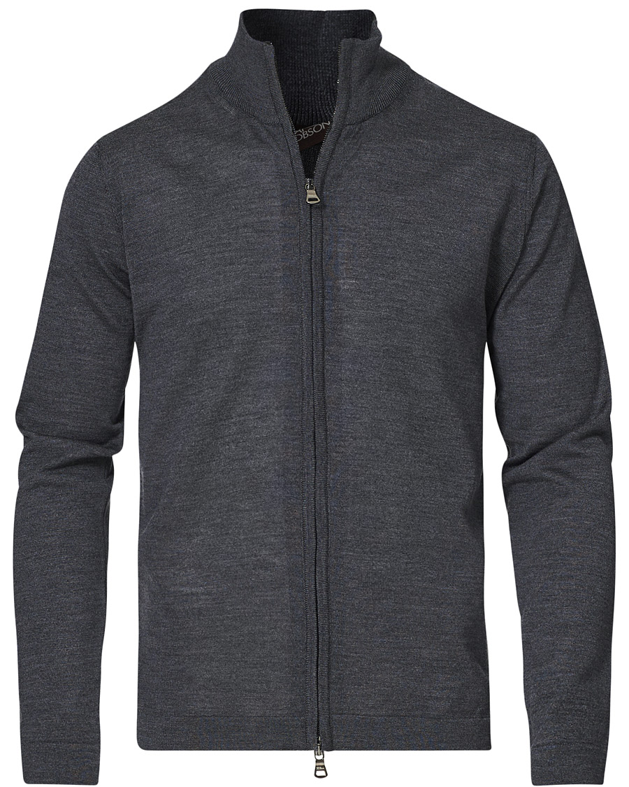 Herr | Tröjor | Oscar Jacobson | Ariel Extra Fine Merino Full Zip Grey