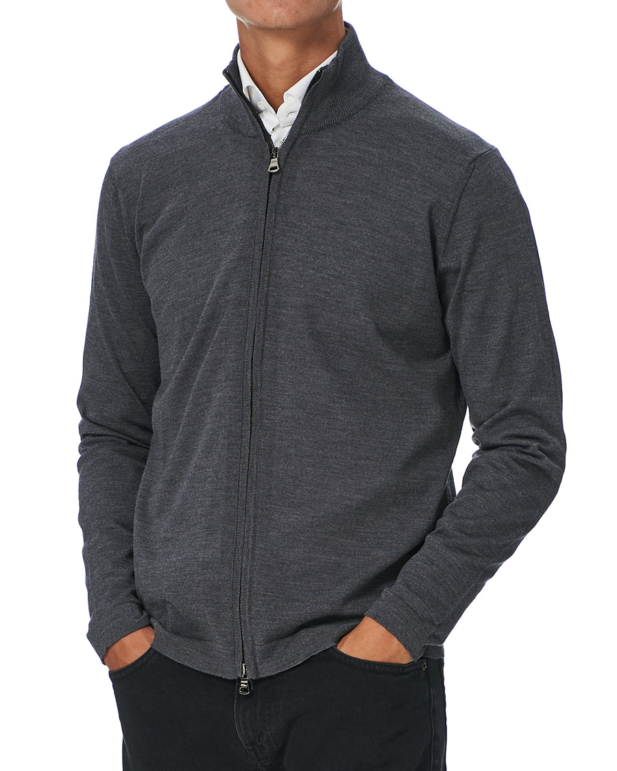 Herr | Tröjor | Oscar Jacobson | Ariel Extra Fine Merino Full Zip Grey