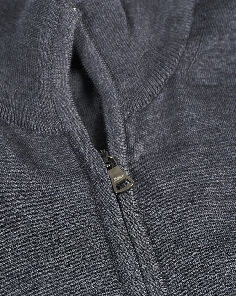 Herr | Tröjor | Oscar Jacobson | Ariel Extra Fine Merino Full Zip Grey