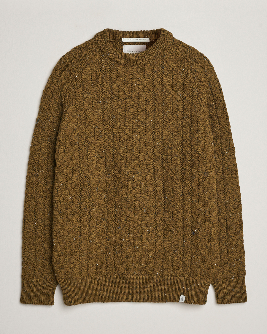 Herr | Tröjor | Peregrine | Hudson Wool Aran Knitted Jumper Khaki