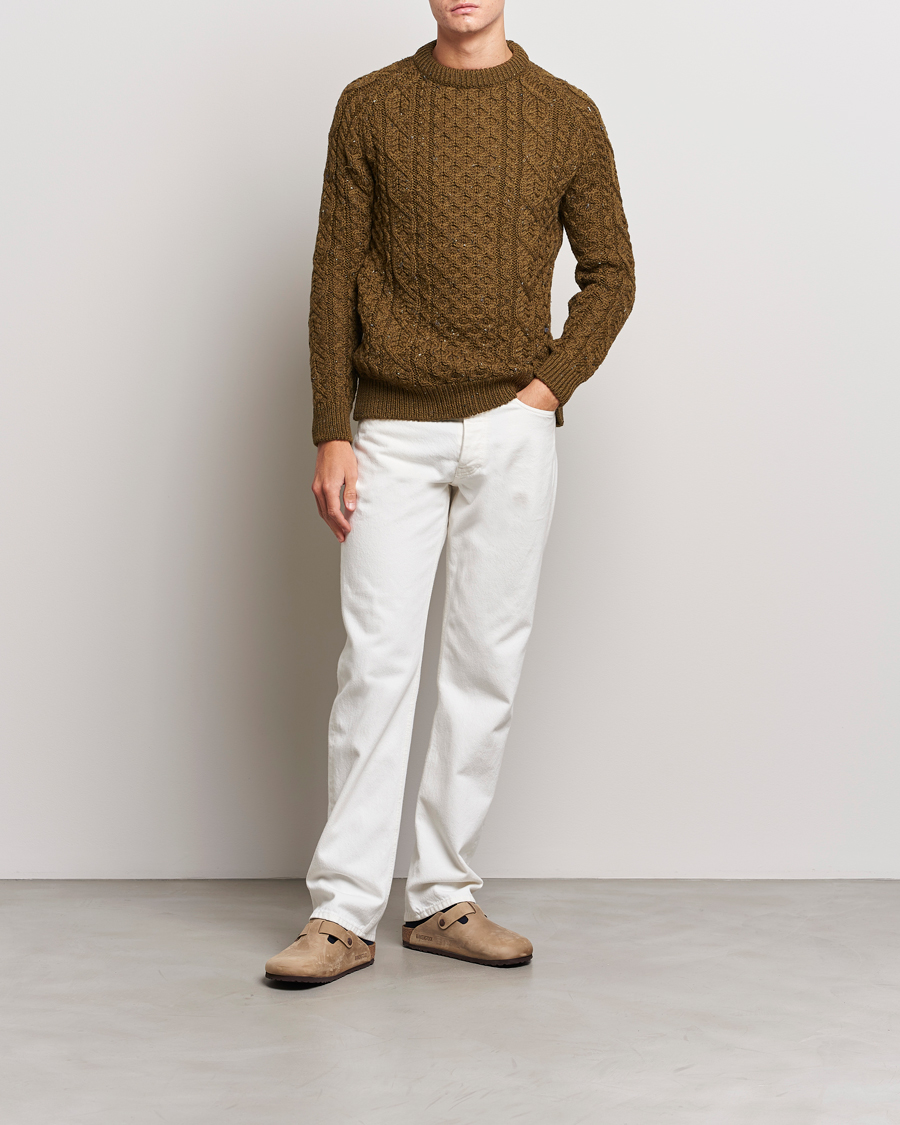 Herr | Tröjor | Peregrine | Hudson Wool Aran Knitted Jumper Khaki