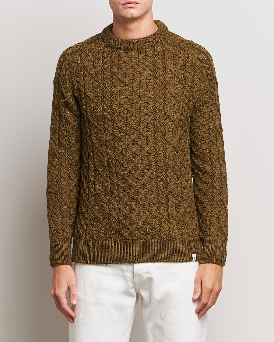 Herr | Tröjor | Peregrine | Hudson Wool Aran Knitted Jumper Khaki