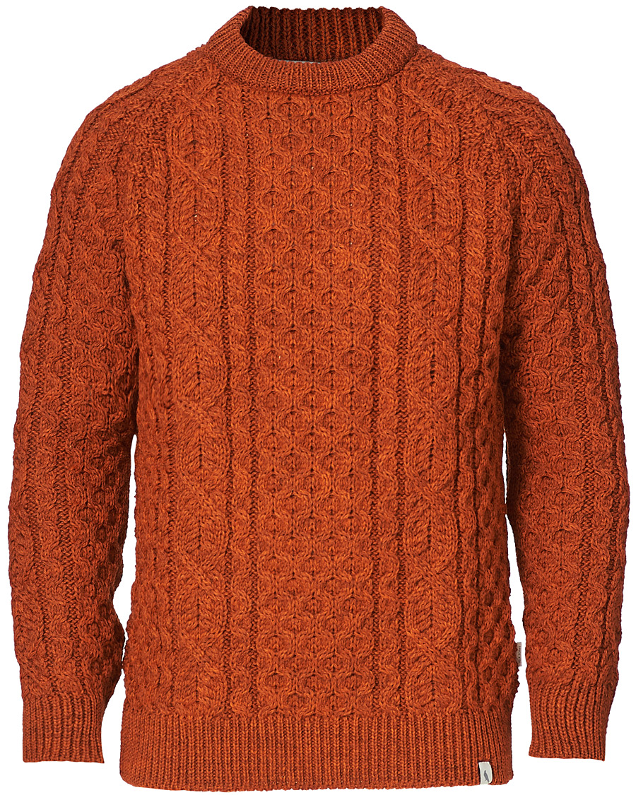 Herr | Tröjor | Peregrine | Hudson Wool Aran Knitted Jumper Orange