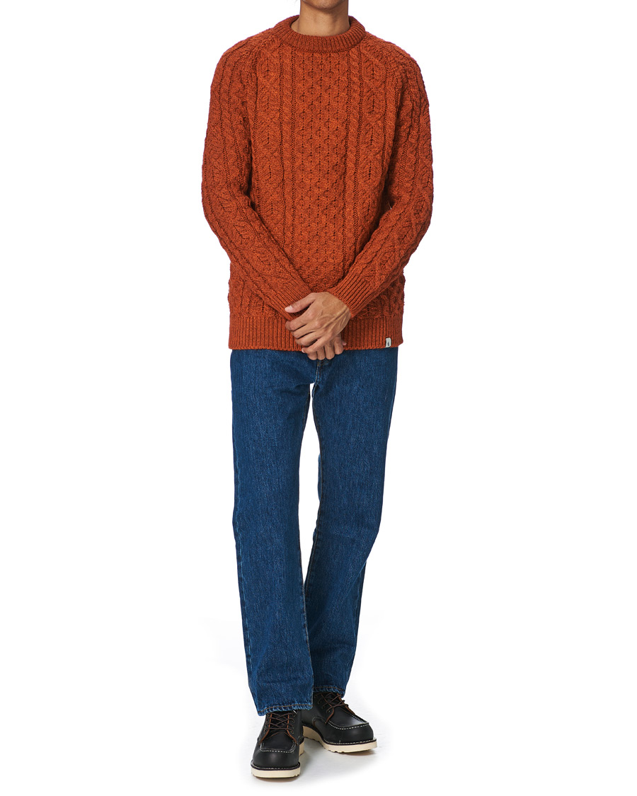 Herr | Tröjor | Peregrine | Hudson Wool Aran Knitted Jumper Orange