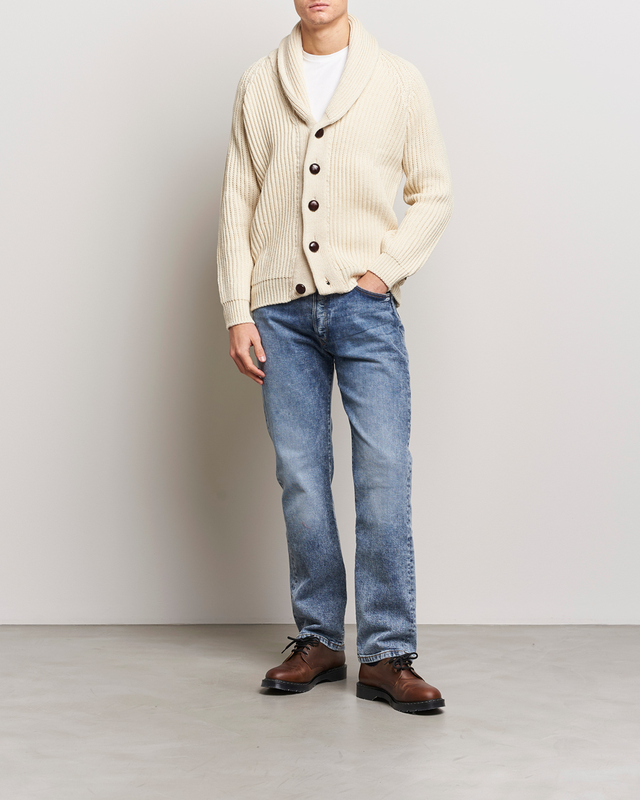 Herr | Tröjor | Peregrine | Wilkinson Ribbed Wool Cardigan Ecru