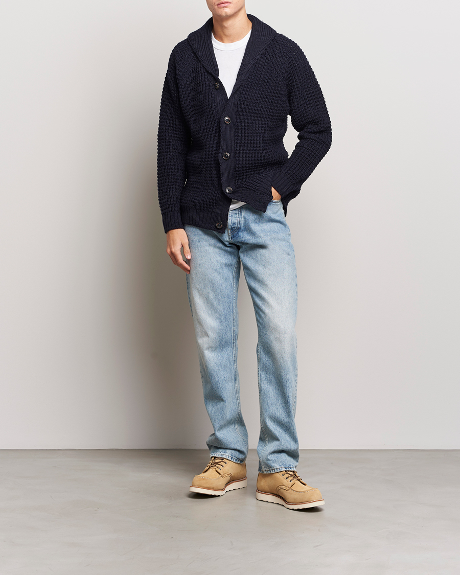 Herr | Tröjor | Peregrine | Waffle Wool Shawl Cardigan Navy