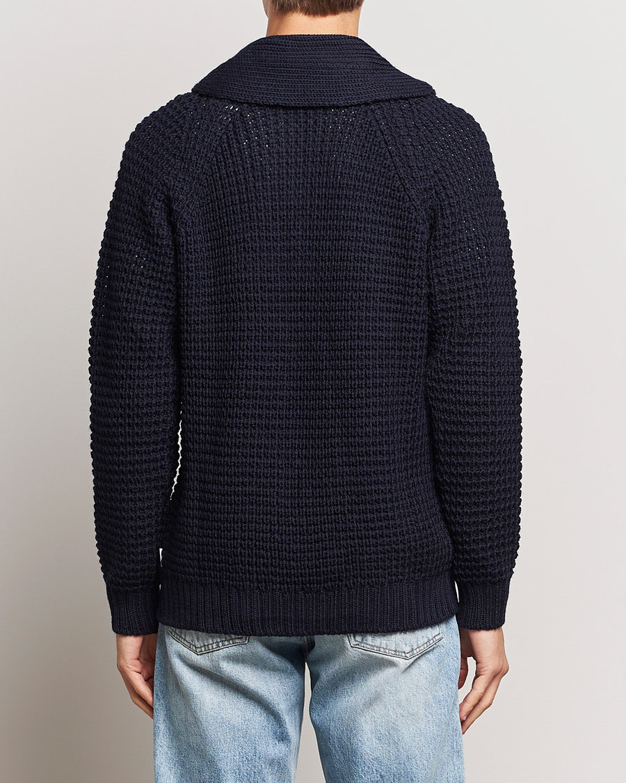 Herr | Tröjor | Peregrine | Waffle Wool Shawl Cardigan Navy