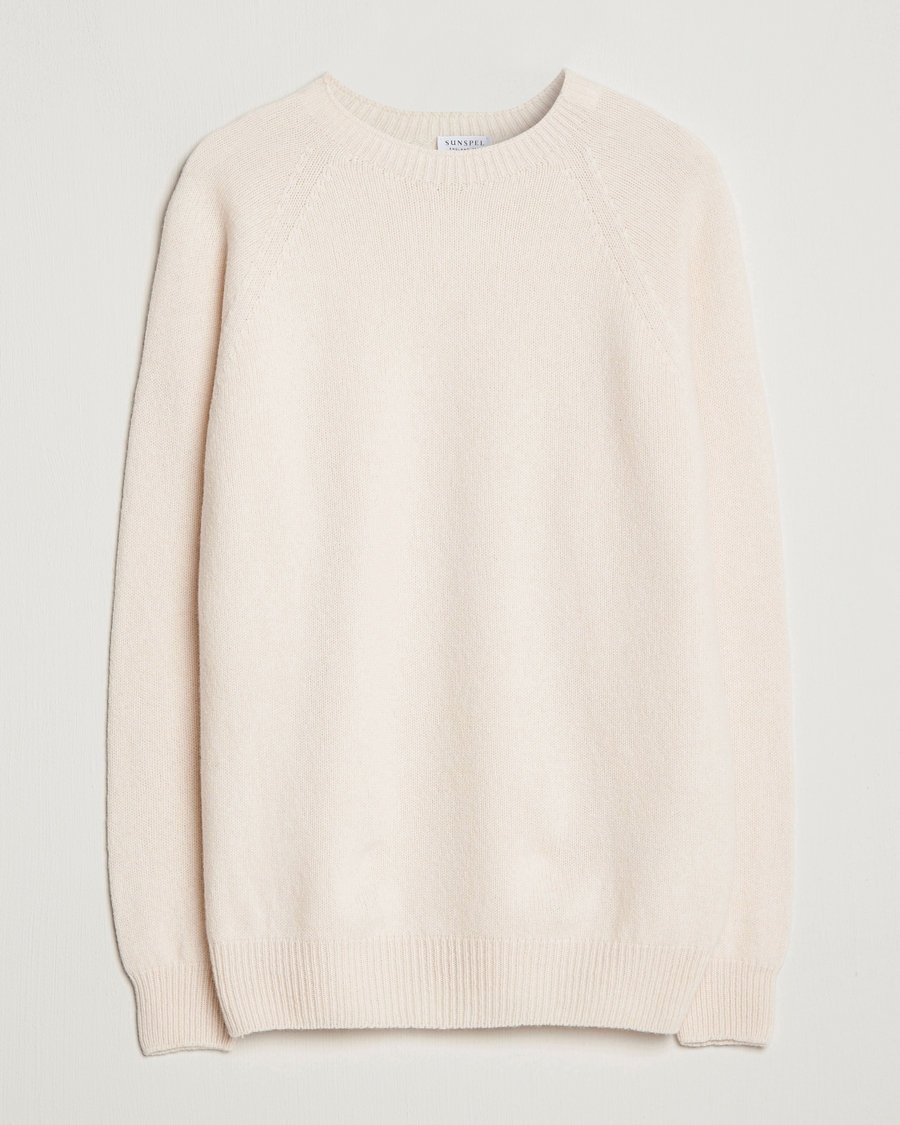 Herr | Tröjor | Sunspel | Lambswool Crew Neck Ecru