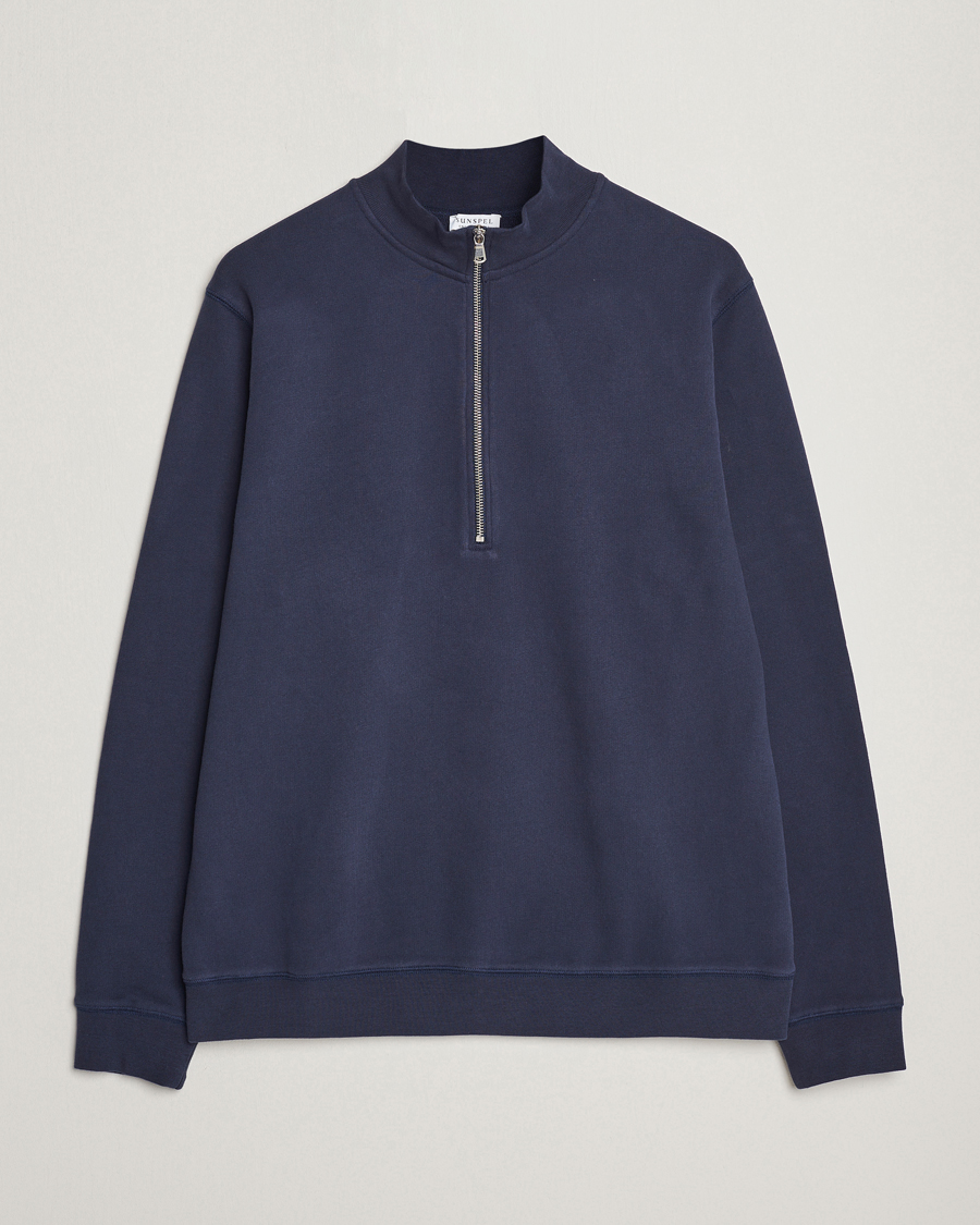 Herr | Tröjor | Sunspel | Loopback Half Zip Sweatshirt Navy